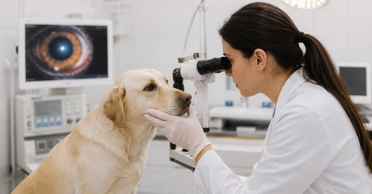 oftalmologista veterinário atendendo pet na VetCareBH em Lourdes BH