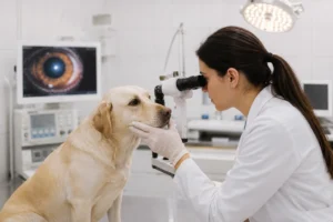 oftalmologista veterinário atendendo pet na VetCareBH em Lourdes BH